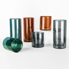 Chine Bougeoir en verre borosilicaté à double paroi de qualité supérieure, bleu sarcelle, gris, ambre fabricant