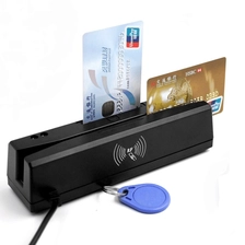 الصين قارئ بطاقة الشريط المغناطيسي الكل في واحد قارئ بطاقة ممغنطة 1 2 3 مسارات قارئ RFID / IC / PSAM الصانع