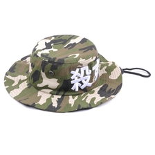 Китай изготовленная на заказ шляпа ведра camo печатания вышивки с строкой производителя