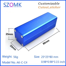 Cina scatole di controllo in alluminio per alimentatori portatili blu per pcb AK-C-C4 25 * 25 * 80mm produttore