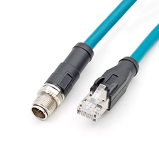 China M12 X-Code 8Pin-Stecker auf RJ45 8P8C-Umspritzungsstecker Cat 6A SFTP-Abschirmung 26AWG PVC PUR-Kabel Hersteller
