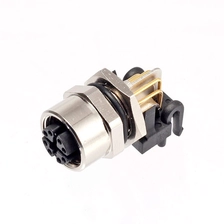 China M12 X code 8 pin female plug socket right angle 90 degree panel mount pcb type connector manufacturer