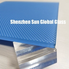 China 12,28 mm undurchsichtiges rutschfestes blaues Laminatglas, 55,6 esg vsg obskures blauweißes Bodenglas, 5 mm Milchglas mit weißen Punkten + 2,28 mm PVB + 5 mm blau bedrucktes Bodenglas Hersteller