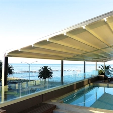 China retractable awning for swimming pool cover, motorized retractable pvc fabric awning, modern electric automatic folding pergola manufacturer