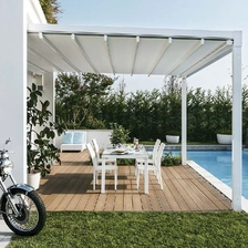 China Wasserdichtes PVC-einziehbares Pergola-Baldachin, Pavillon Pergola mit einziehbarem Dach und Seiten, motorisierte einziehbare wasserdichte Pergolaabdeckungen Hersteller