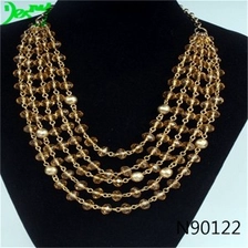 الصين crystal layered plastic bead gold statement necklace N90122 الصانع