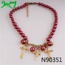 الصين fake pearl gold catholic cross pendants choker necklace N90351 الصانع