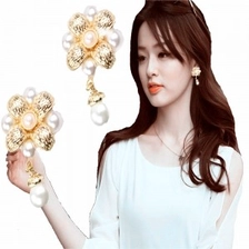 China fashion fake gold flower shaped pearl clip on earrings E30044 manufacturer