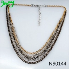 China gold silver brass thin multi-layer chains necklace N90144 manufacturer