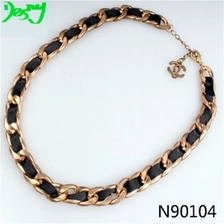 China handmade black ribbon rose gold statement necklace N90104 manufacturer