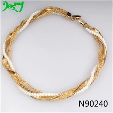 الصين hip gold chain braided pearl necklace fashion jewelry N90240 الصانع