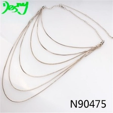 الصين layers thin metal chain gold statement costume necklace N90475 الصانع