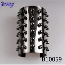 الصين men's metal bead black onyx punk bracelet cuff bangle B10059 الصانع
