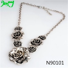 الصين shenzhen flower statement antique silver necklace N90101 الصانع
