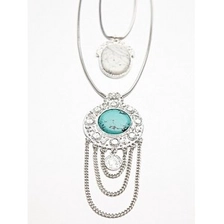 China turkisk silver coin double stand natural turquoise penadant necklace manufacturer