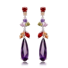 China Charm Rhinestone Gold Plated Colorful High-end zircon  Long Dangle Drop Earrings Women Fashion Bridal Jewelry manufacturer