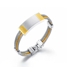 China China manufacturer men's Stainless Steel bangles golden Titanium jewelry, wholesale triple wire bangles bracelets for man with blank metal plate manufacturer