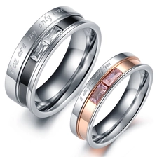 China Fashion Rose Gold Black Stainless Steel Couple Finger Wedding Ring manufacturer