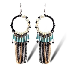 China Handmade Crystal Beads Silver Chain Tassel Earring, Colorful Metal Chains Cluster Earring manufacturer