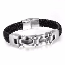 China Japan and South Korea titanium steel jewelry wholesale men Leather braided bracelet TS1 manufacturer