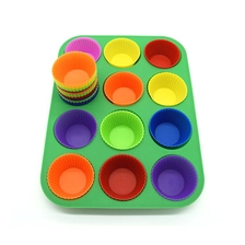 China 12 Cups Non-Stick Silikon Muffin Backblech, Silikon Cupcake Pan Hersteller