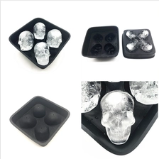 China 3D Schädel Flexible Silikon Eis Würfel Schale, macht vier Riesen Schädel, Round Ice Cube Maker Hersteller