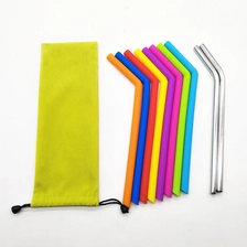 Çin Reusable Silicone Drinking Straws Extra long Flexible Straws with Cleaning Brushes üretici firma