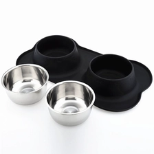China GroßhandelsEdelstahl-Spielraum-Hundeschüsseln, Haustier-Hundekatze-Fütterungsschüsseln ohne Spill-Silikon-Matte Hersteller