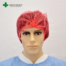 China red color non woven mob cap,non woven bouffant cap,non woven disposable cap suppliers, manufacturer