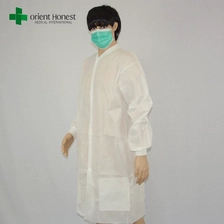 China jaleco branco com punho de malha, China jalecos personalizados descartáveis, batas de laboratório descartáveis ​​para venda fabricante
