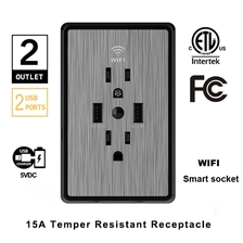 China Plugue de parede de saída inteligente WiFi em 15 ampères com 2 portas USB 4.8A e luzes da noite, compatível com Alexa Echo e Google Home fabricante