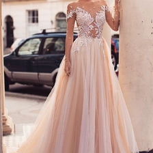 Kiina Tyylikäs Vestido De Lace samppanja Pitkähihainen illuusio Hääpuku Line Bridal Gowns 2019 valmistaja