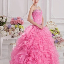 Kiina Heavy Beading Vaaleanpunainen pallopuku Quinceanera Prom Dress valmistaja