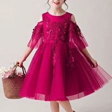 Chine Nouveau design robes enfants princesse perlée broderie manches bouffantes bébé filles s'habillent pour 2-12 ans fabricant