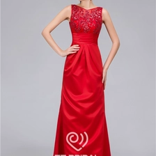 Chiny Satin sequined V-plecy bowknot długim wieczorowej sukni wykonany w Chinach producent