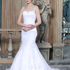 Chiny Sexy koralikami w stylu syrenka koronki bez pleców skrzydła suknia ślubna z pociągu w Chinach producent