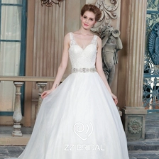Kiina ZZ Bridal 2017 V-Back vyön helmillä pitsi appliqued-Line hääpuku valmistaja