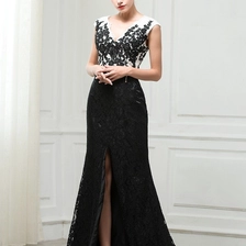 Chine ZZ Bridal 2017 v-cou et v-back dentelle appliqued robe de soirée noire fabricant