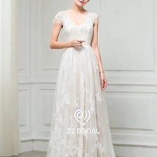 Chine ZZ Bridal 2017 V-cou bonnet manche dentelle appliqued A-ligne robe de mariée fabricant