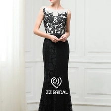 Chine ZZ Bridal 2017 bateau cou et V-Back dentelle appliqued robe de soirée noire fabricant