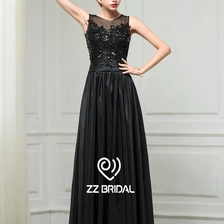 Chine ZZ Bridal 2017 bateau cou dentelle appliqued Black long robe de soirée fabricant