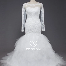 China ZZ bridal 2017 boat neck long sleeve lace mermaid wedding dress manufacturer