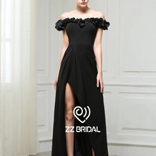 Chine ZZ Bridal 2017 fleur col de l'épaule volant noir long robe de soirée fabricant