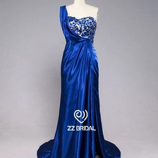 Chiny ZZ ślubne 2017 jedno ramię zroszony potargane royalblue długa suknia wieczorowa producent