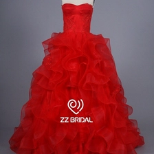 Chine ZZ Bridal 2017 froissé bretelles dentelle rouge appliqued long robe de soirée fabricant