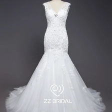 China ZZ bridal V-neck and V-back lace appliqued mermaid wedding dress manufacturer
