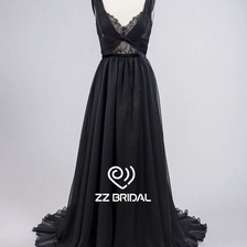 Chine ZZ bridal V-neck and V-back velvet ruffled A-line long evening dress fabricant