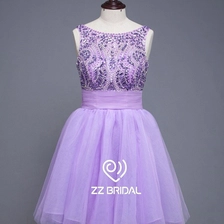 China ZZ bridal V-neck and back bowknot strapless beaded short evening gown manufacturer