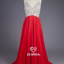 Chine ZZ Bridal v-cou en mousseline de soie perlée a-line robe de soirée long fabricant