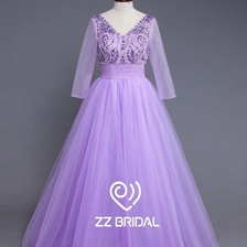 Chine ZZ Bridal v-cou manches longues bowknot long robe de soirée fabricant